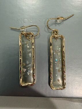 Gold-Tone Rectangular Drop Earrings with Iridescent Inlay